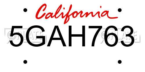 5GAH763 California License Plate