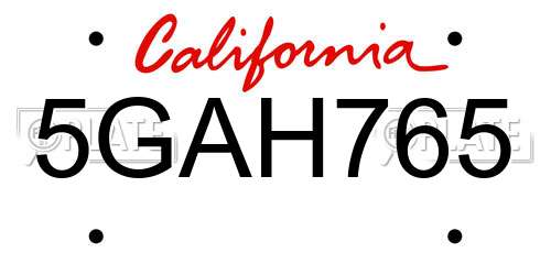5GAH765 California License Plate