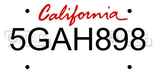 5GAH898 California License Plate
