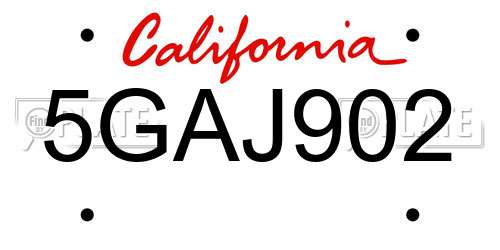 5GAJ902 California License Plate