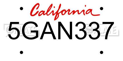 5GAN337 California License Plate