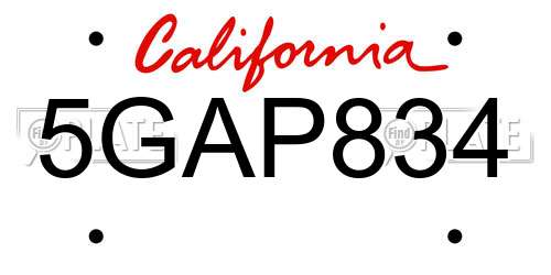 5GAP834 California License Plate