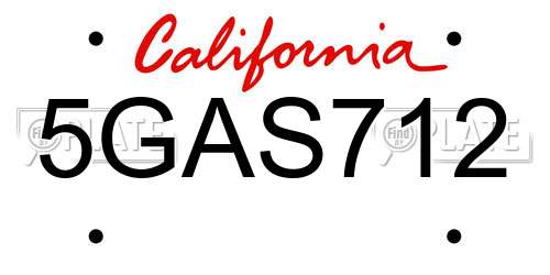 5GAS712 California License Plate