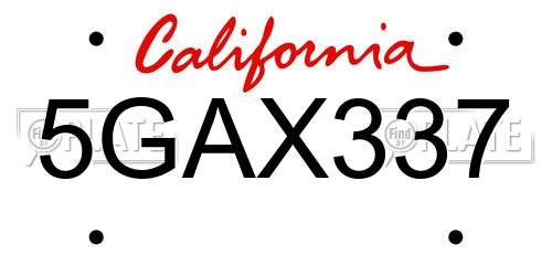5GAX337 California License Plate