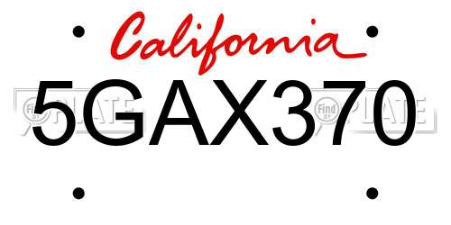 5GAX370 California License Plate