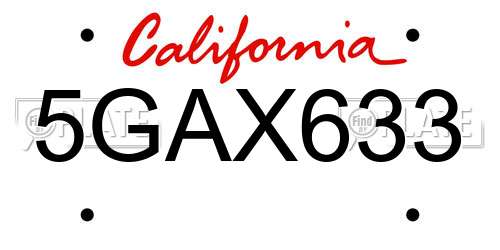 5GAX633 California License Plate