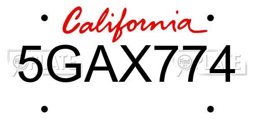 5GAX774 California License Plate