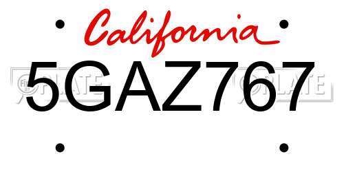 5GAZ767 California License Plate