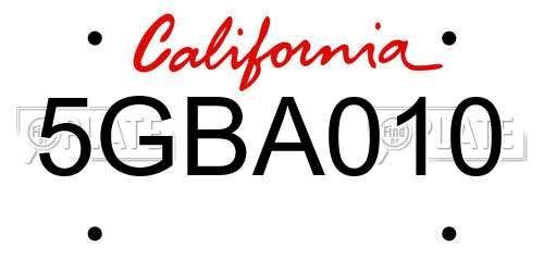 5GBA010 California License Plate