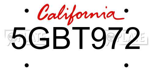 5GBT972 California License Plate
