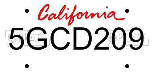 5GCD209 California License Plate