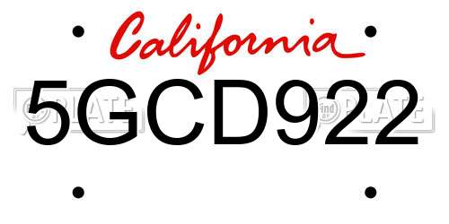 5GCD922 California License Plate