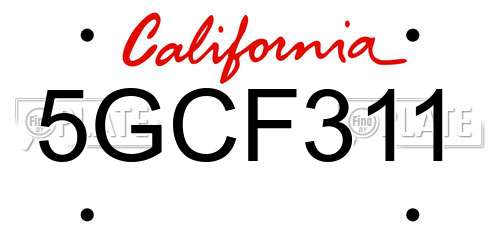 5GCF311 California License Plate