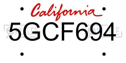 5GCF694 California License Plate