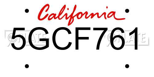 5GCF761 California License Plate