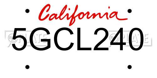5GCL240 California License Plate