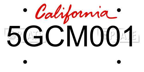 5GCM001 California License Plate