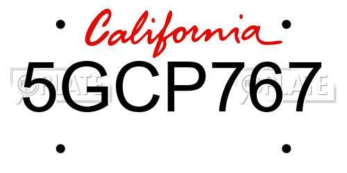 5GCP767 California License Plate