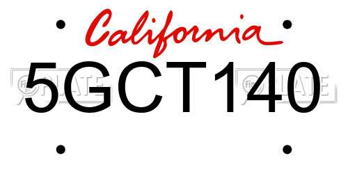 5GCT140 California License Plate
