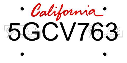 5GCV763 California License Plate