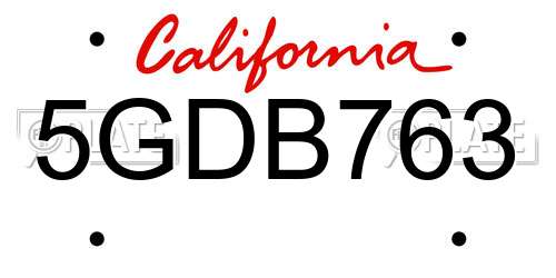 5GDB763 California License Plate