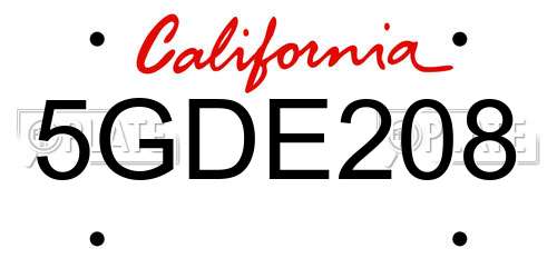 5GDE208 California License Plate