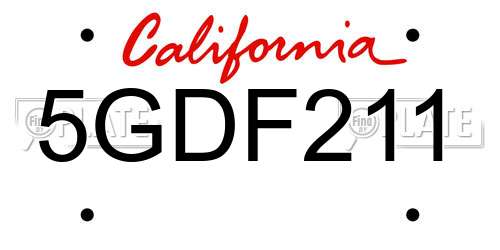 5GDF211 California License Plate