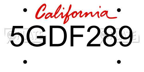 5GDF289 California License Plate