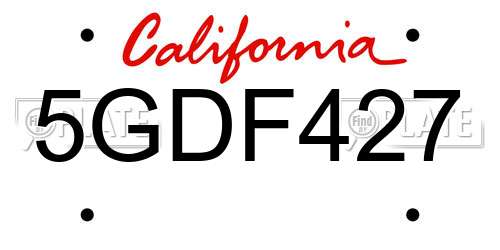 5GDF427 California License Plate