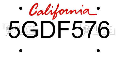 5GDF576 California License Plate