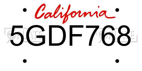 5GDF768 California License Plate