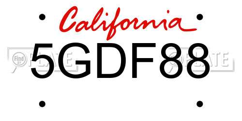 5GDF88 California License Plate