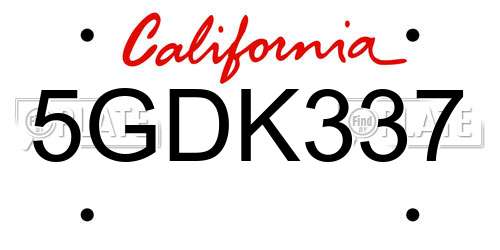 5GDK337 California License Plate