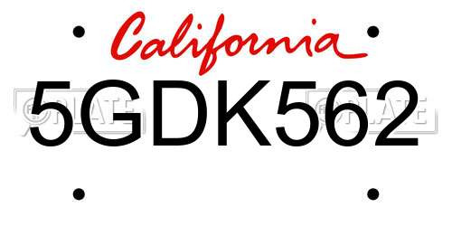 5GDK562 California License Plate