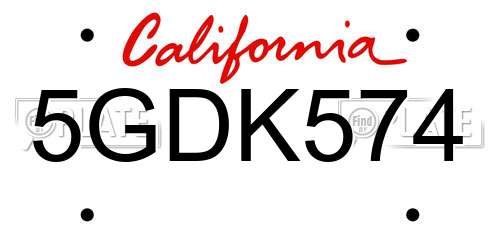 5GDK574 California License Plate
