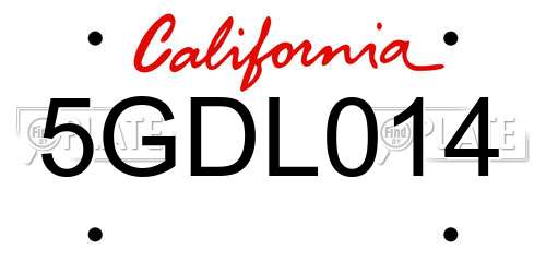 5GDL014 California License Plate