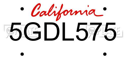 5GDL575 California License Plate