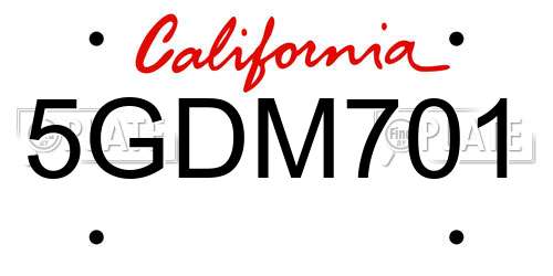5GDM701 California License Plate