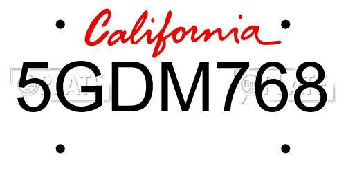 5GDM768 California License Plate