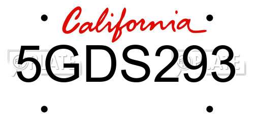 5GDS293 California License Plate