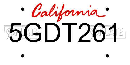 5GDT261 California License Plate
