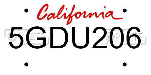 5GDU206 California License Plate