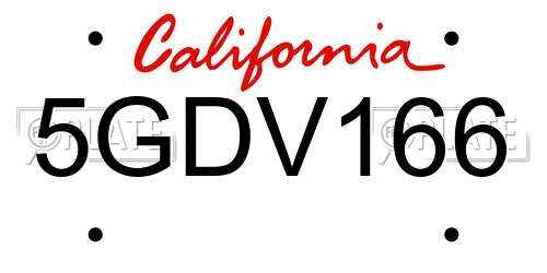 5GDV166 California License Plate