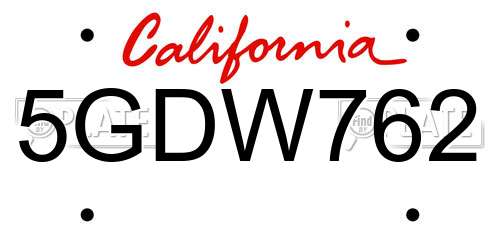 5GDW762 California License Plate