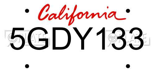 5GDY133 California License Plate