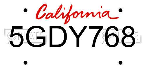 5GDY768 California License Plate