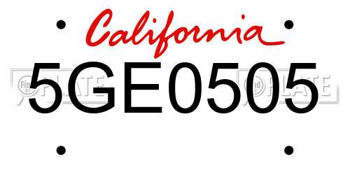 5GE0505 California License Plate
