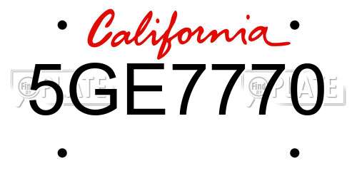 5GE7770 California License Plate