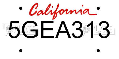 5GEA313 California License Plate
