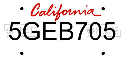5GEB705 California License Plate